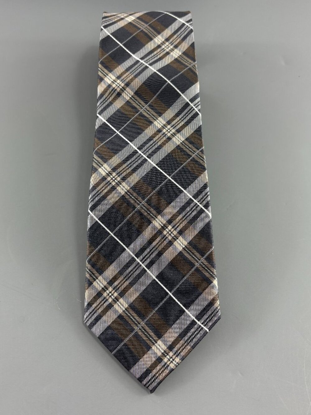 Pronto Uomo Blue / Tan Plaid Men's Tie 3 1/2" x 60"